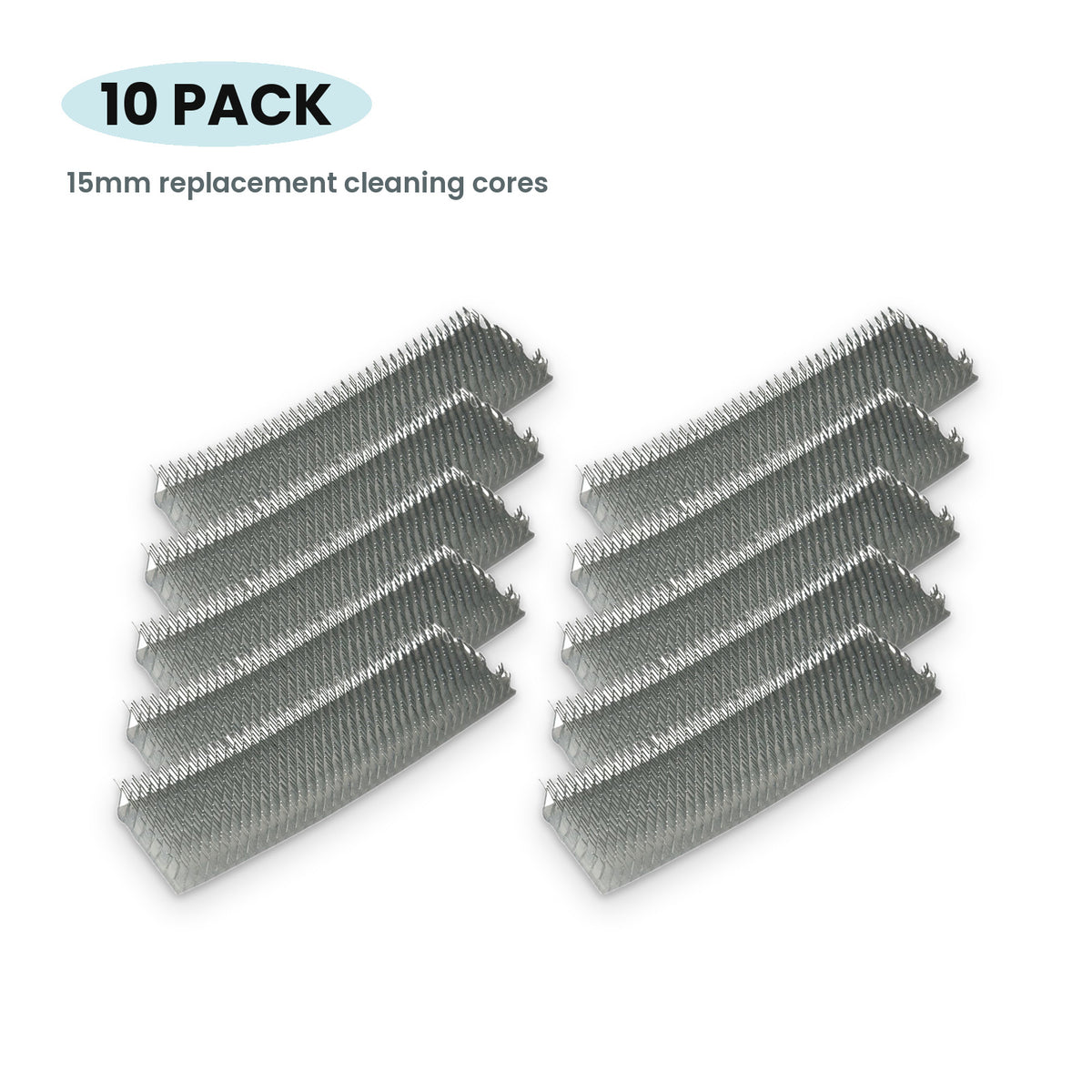 10 replacement 15mm steel needle cleaning cores, pack label