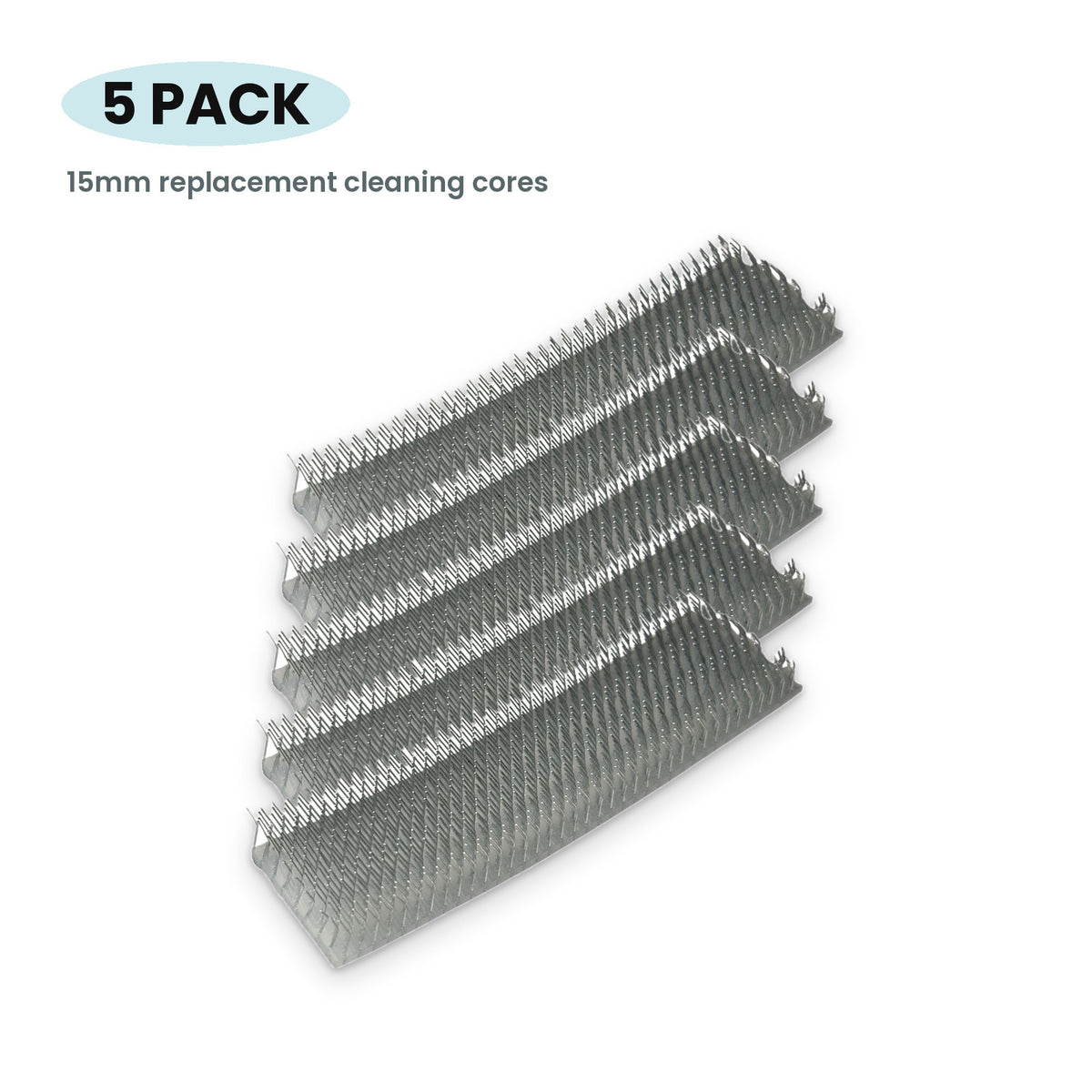 5 replacement 15mm steel needle cleaning cores, pack label
