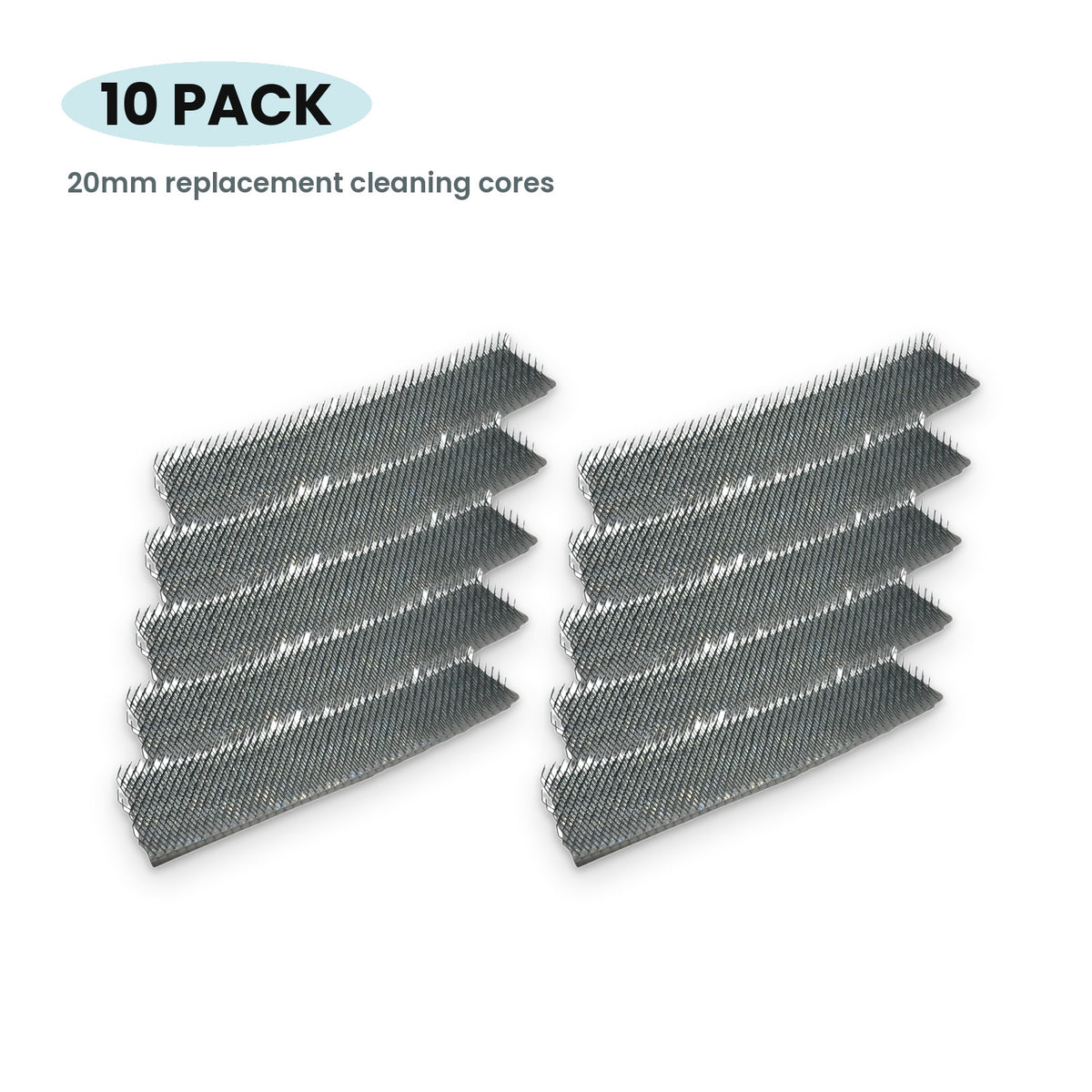 10 replacement 20mm steel needle cleaning cores, pack label