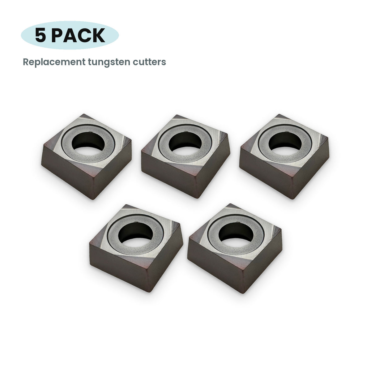 5 replacement tungsten cutters, pack label